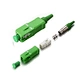Simplex Single-Mode (SM) Fiber Optic Connector. It has a SC/PC connector on one end and a SC/APC connector on the other end. 100% verified cable